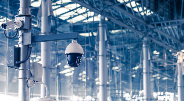 Surveillance cameras inside a factory